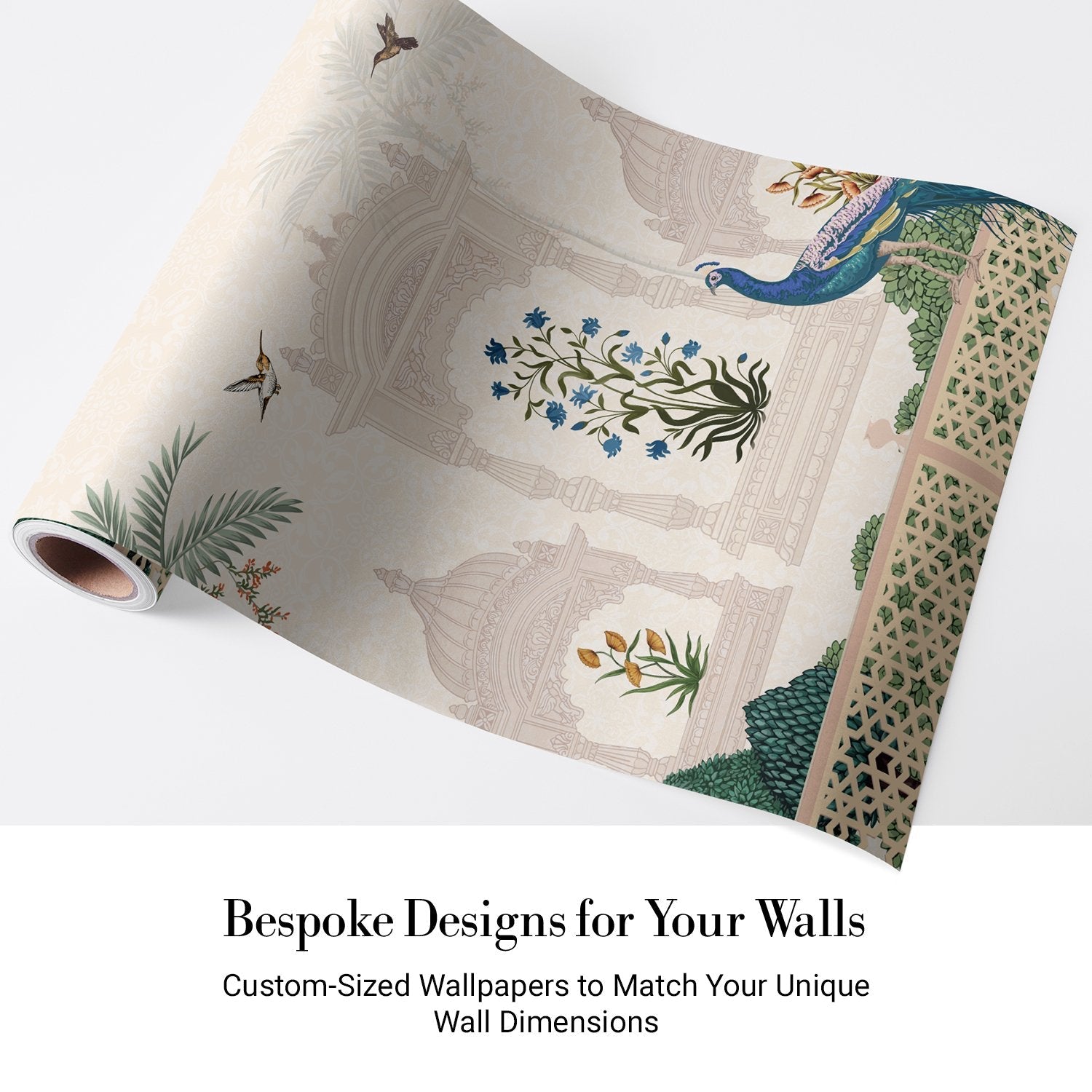 Elegant Mughal palace arches with peacock, palm trees and delicate blue floral motifs - view 5 - final