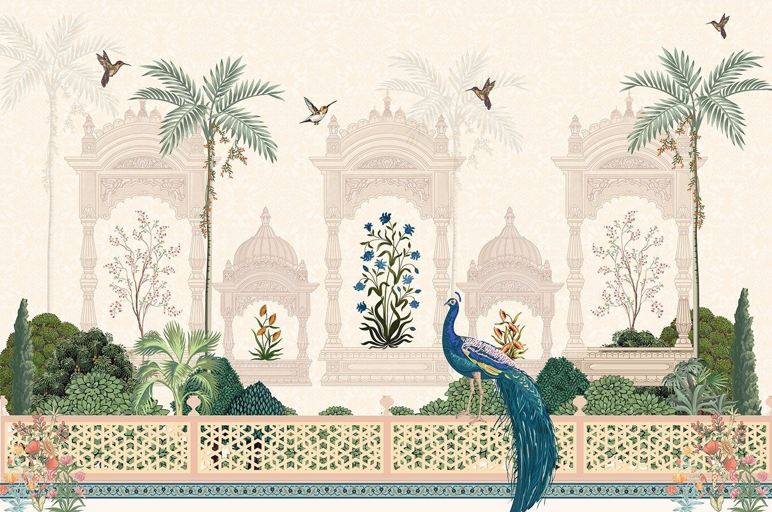 "Elegant lea mughal garden wallpaper mural-inequal final"