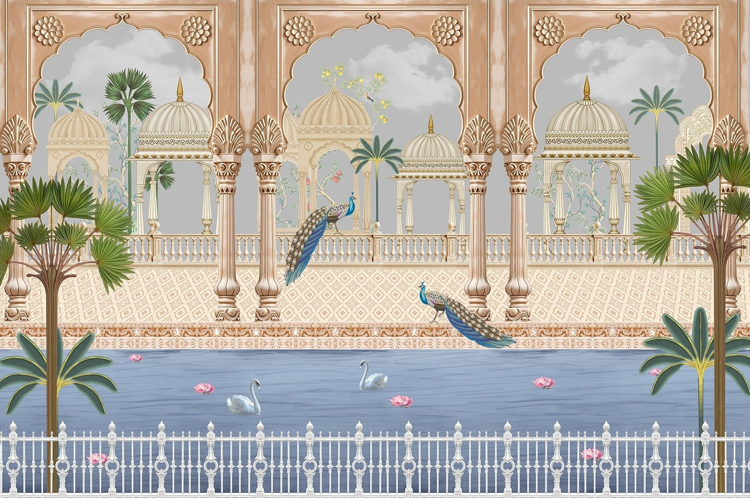 ["mughal" wallpaper design in lea - mural-inequal final