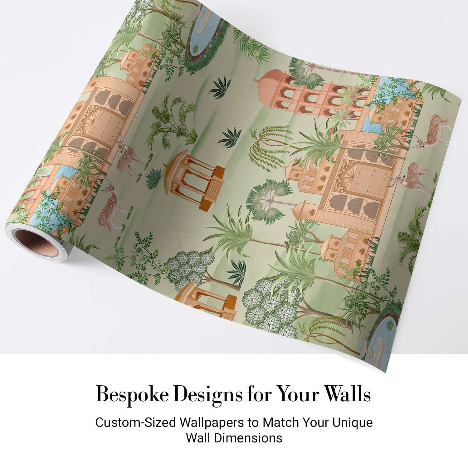 Scenic Indian landscape with coral palaces, elephants and gazelles in traditional Mughal style - view 4 - final