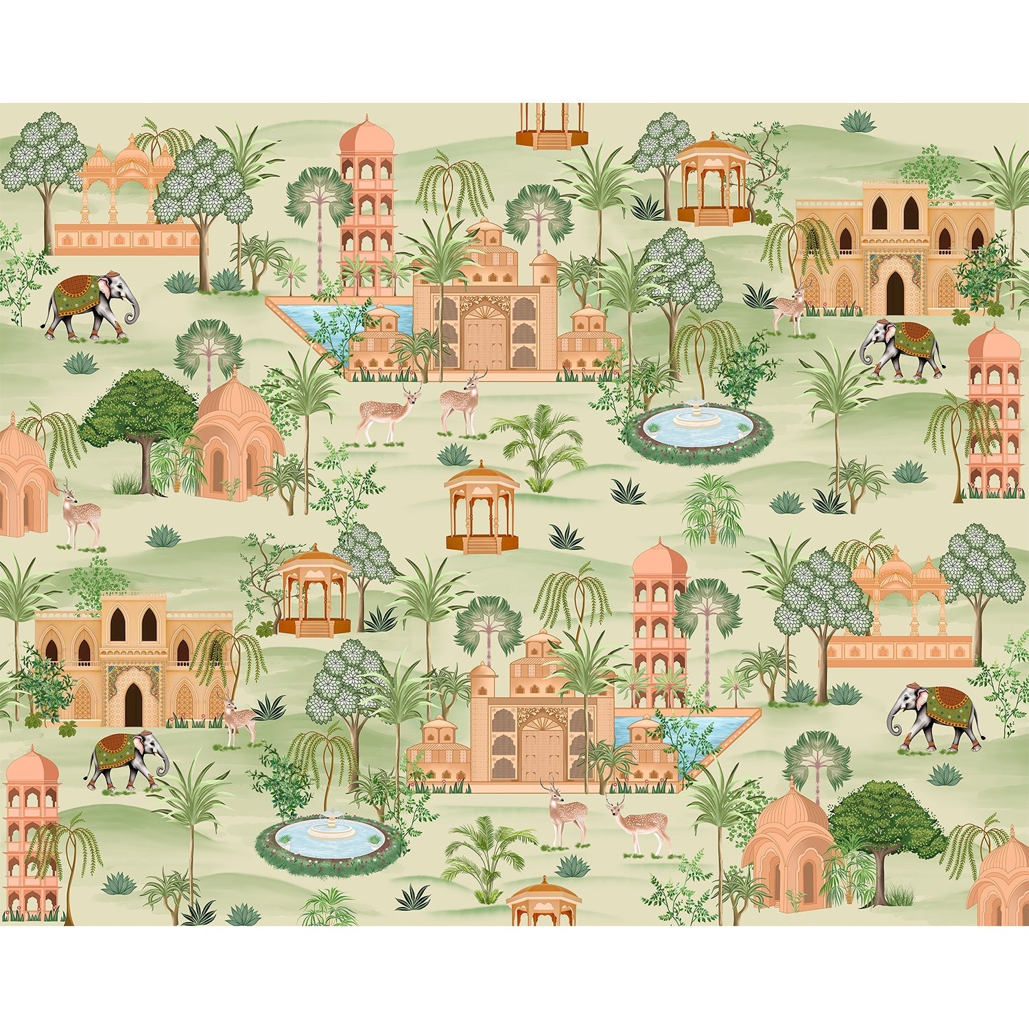 "Lea fauna themed royal courtyard wildlife wallpaper mural-equal final"