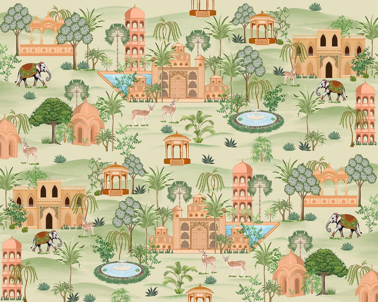 "Lea fauna themed royal courtyard wildlife wallpaper mural-inequal final"