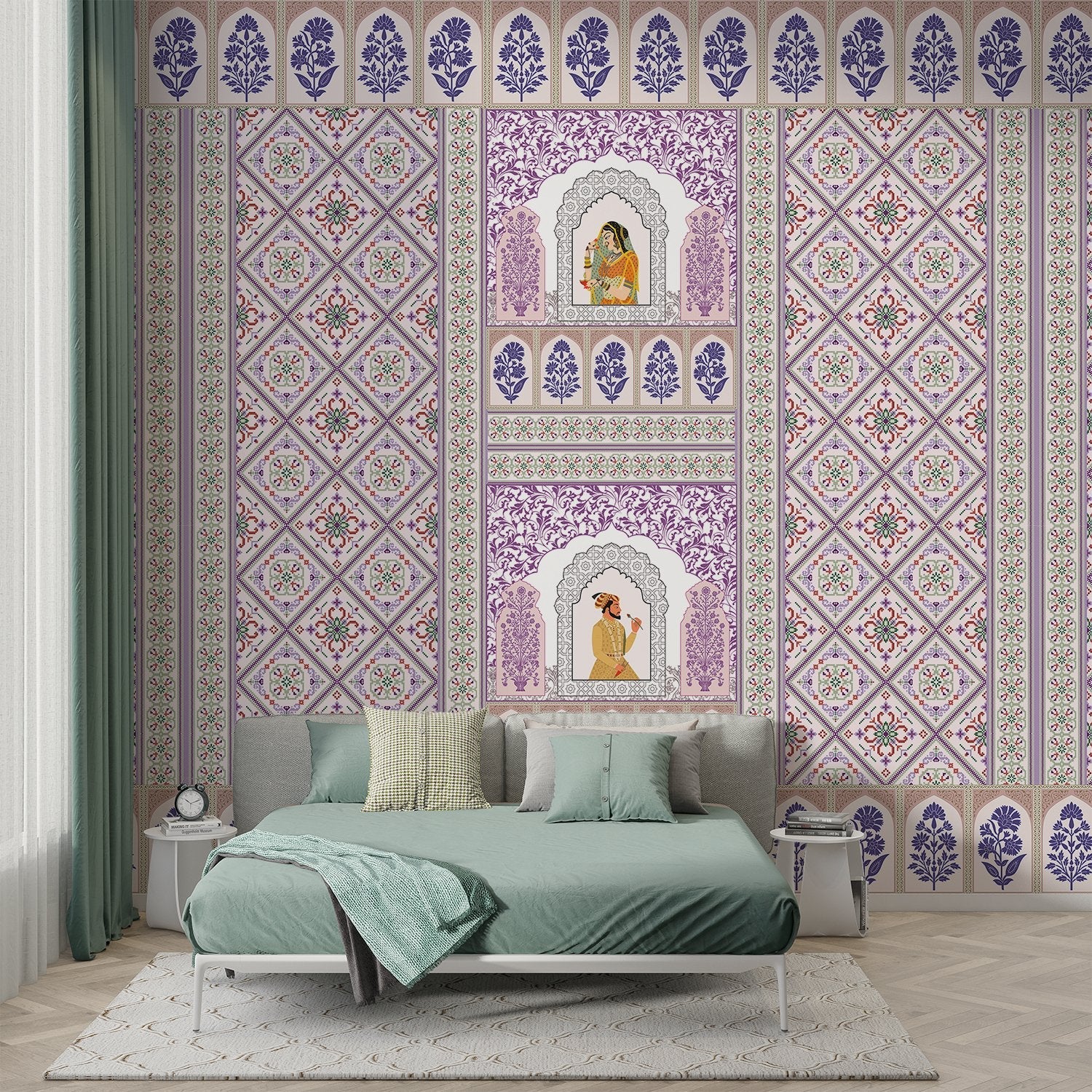 Pink and white traditional Indian palace arches with geometric diamond patterns and floral motifs - view 10 - final