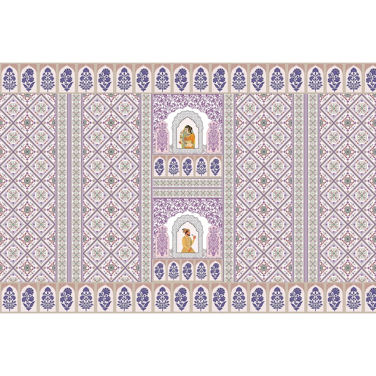 "Vintage mughal courtyard scene in lea - mughal wallpaper mural-equal final"