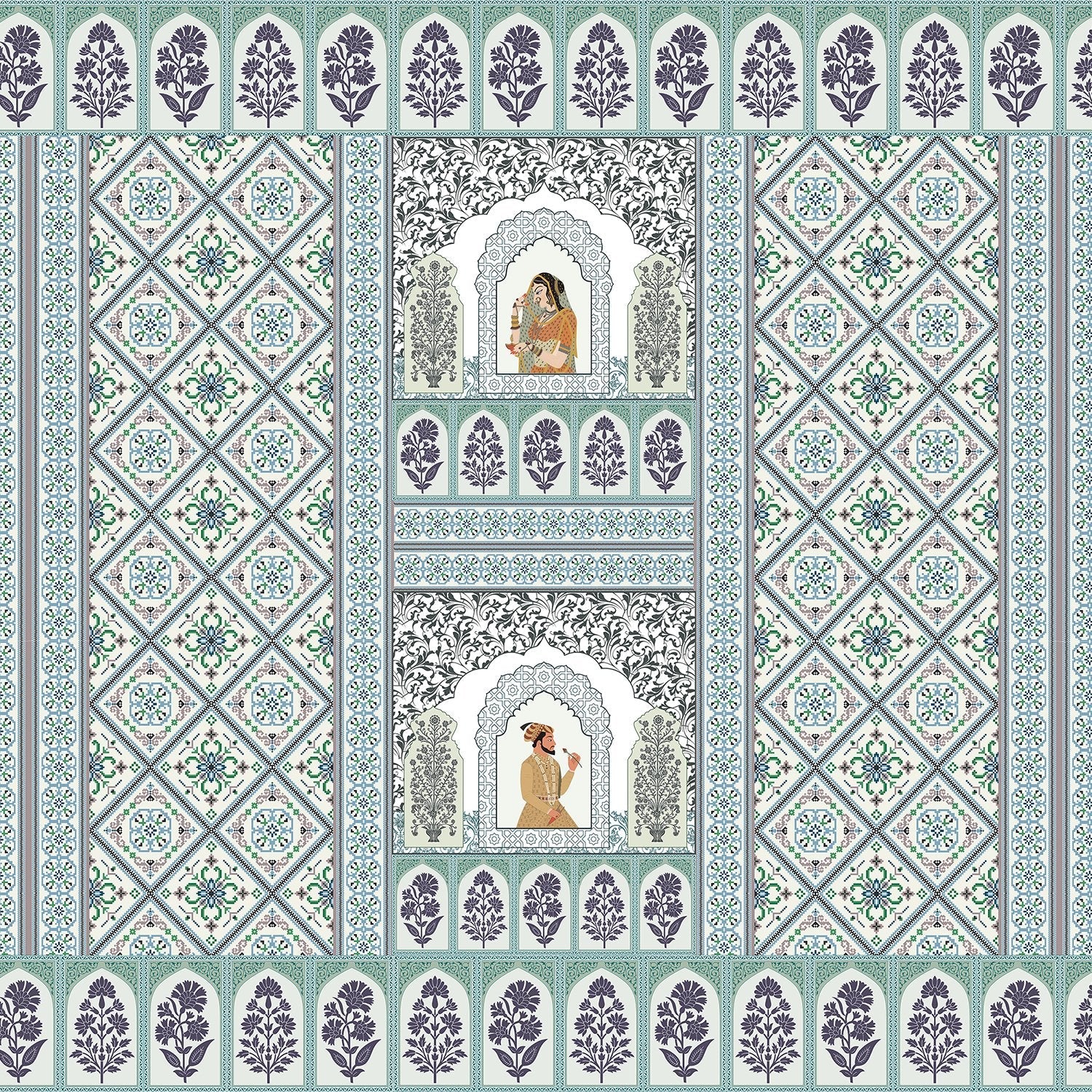 Pink and white traditional Indian palace arches with geometric diamond patterns and floral motifs - view 14 - final