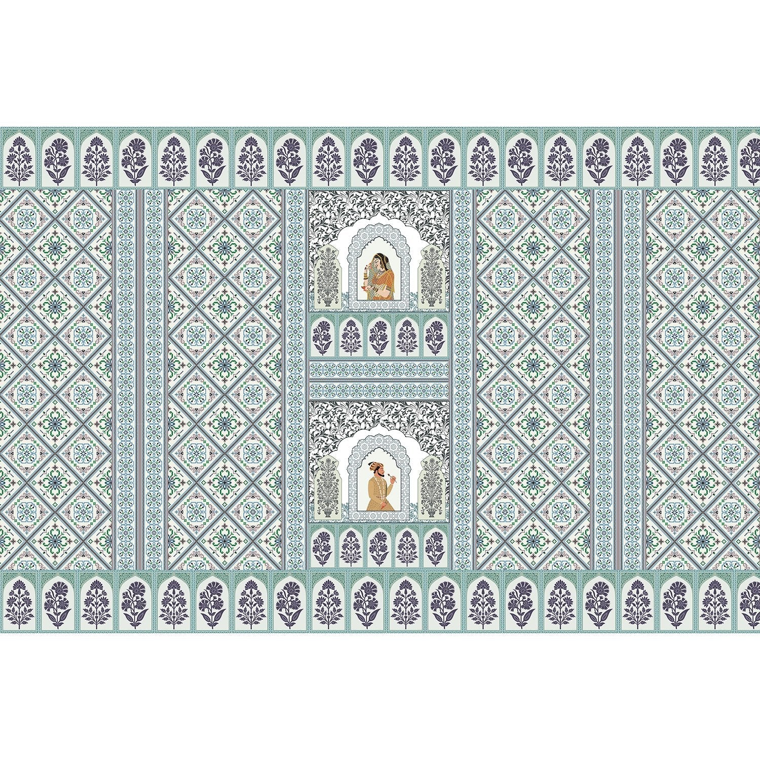 "Vintage mughal courtyard scene in lea - mughal wallpaper mural-equal final"