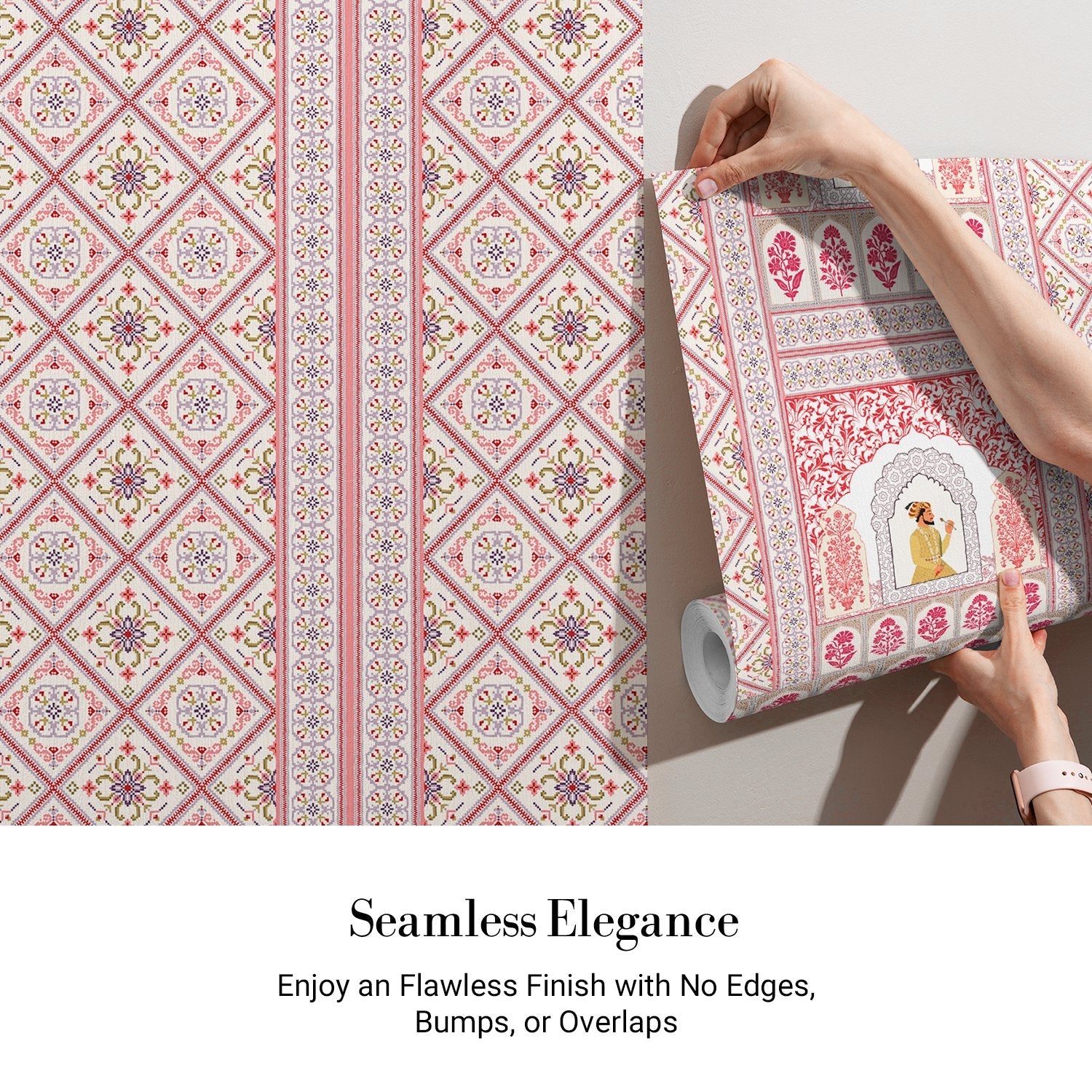 Pink and white traditional Indian palace arches with geometric diamond patterns and floral motifs - view 4 - final