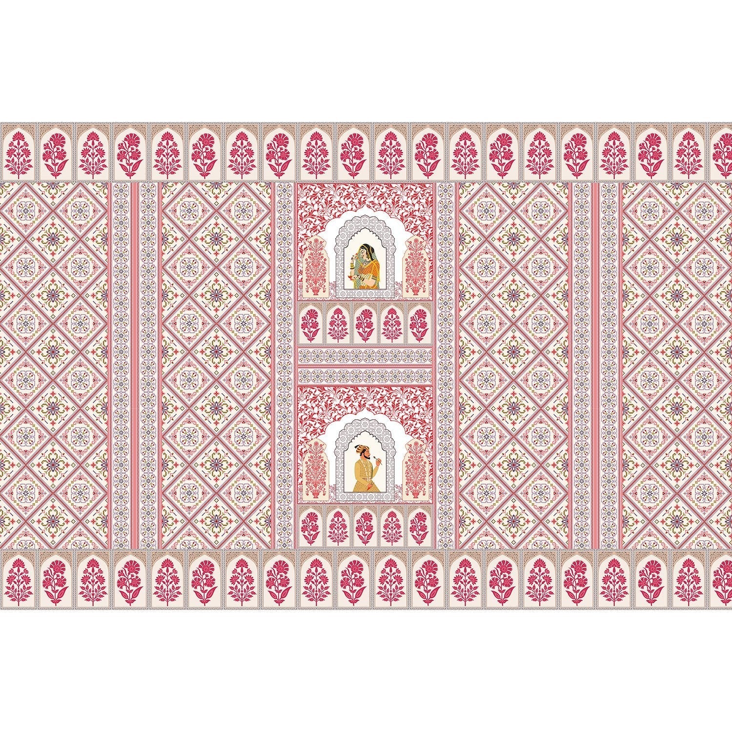 "Vintage mughal courtyard scene in lea - mughal wallpaper mural-equal final"