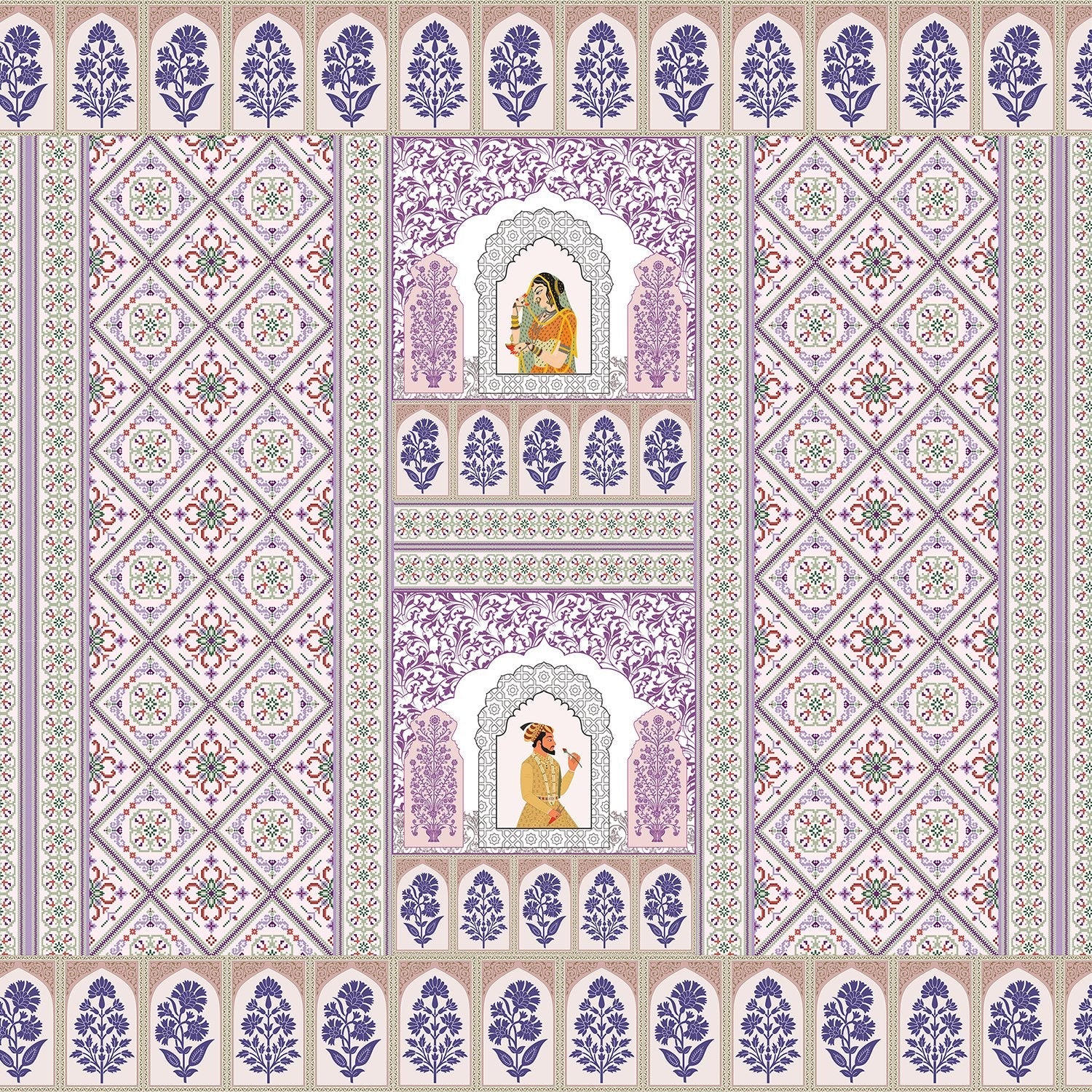 Pink and white traditional Indian palace arches with geometric diamond patterns and floral motifs - view 9 - final