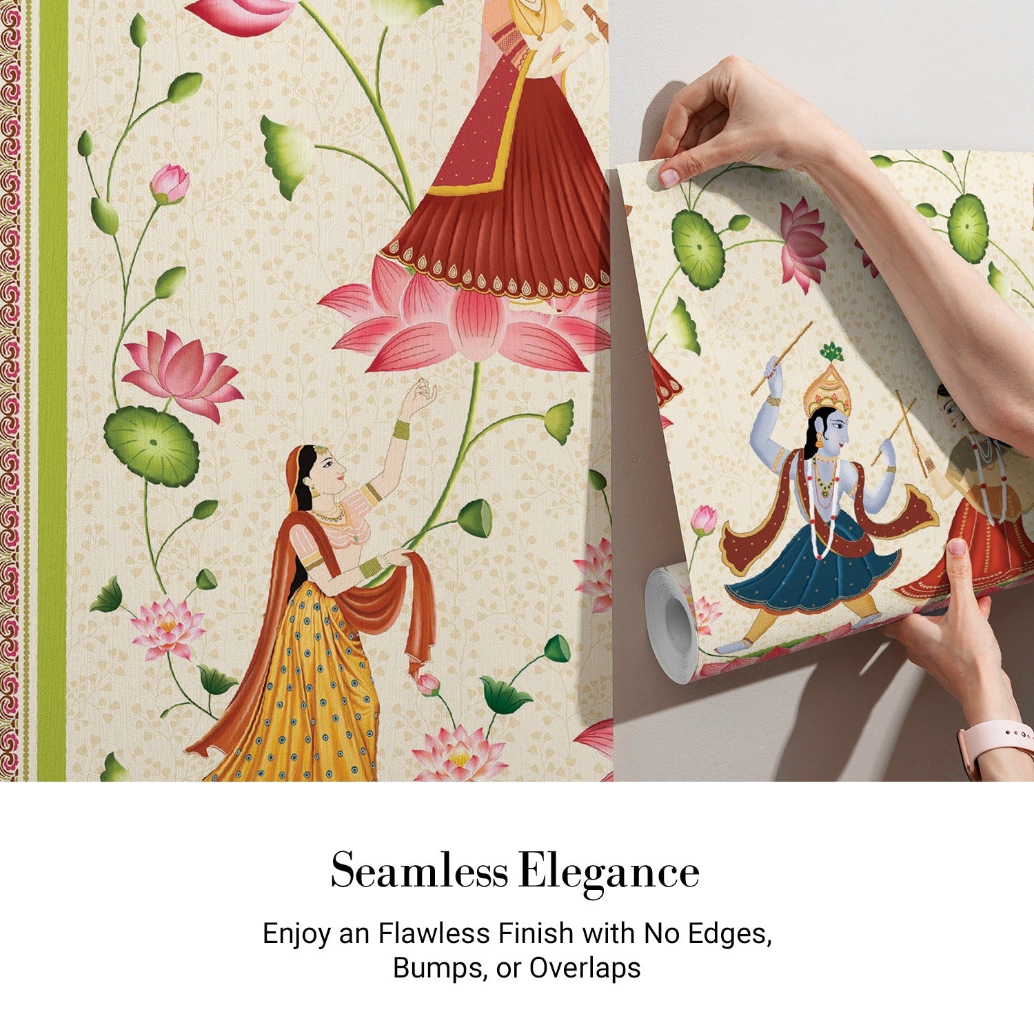 Traditional Indian folk dancers surrounded by pink lotus flowers in classical Pichwai style - view 4 - final