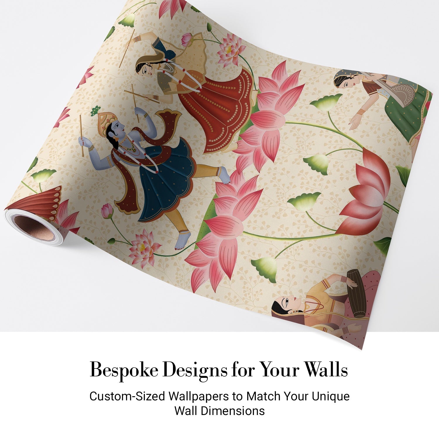 Traditional Indian folk dancers surrounded by pink lotus flowers in classical Pichwai style - view 5 - final