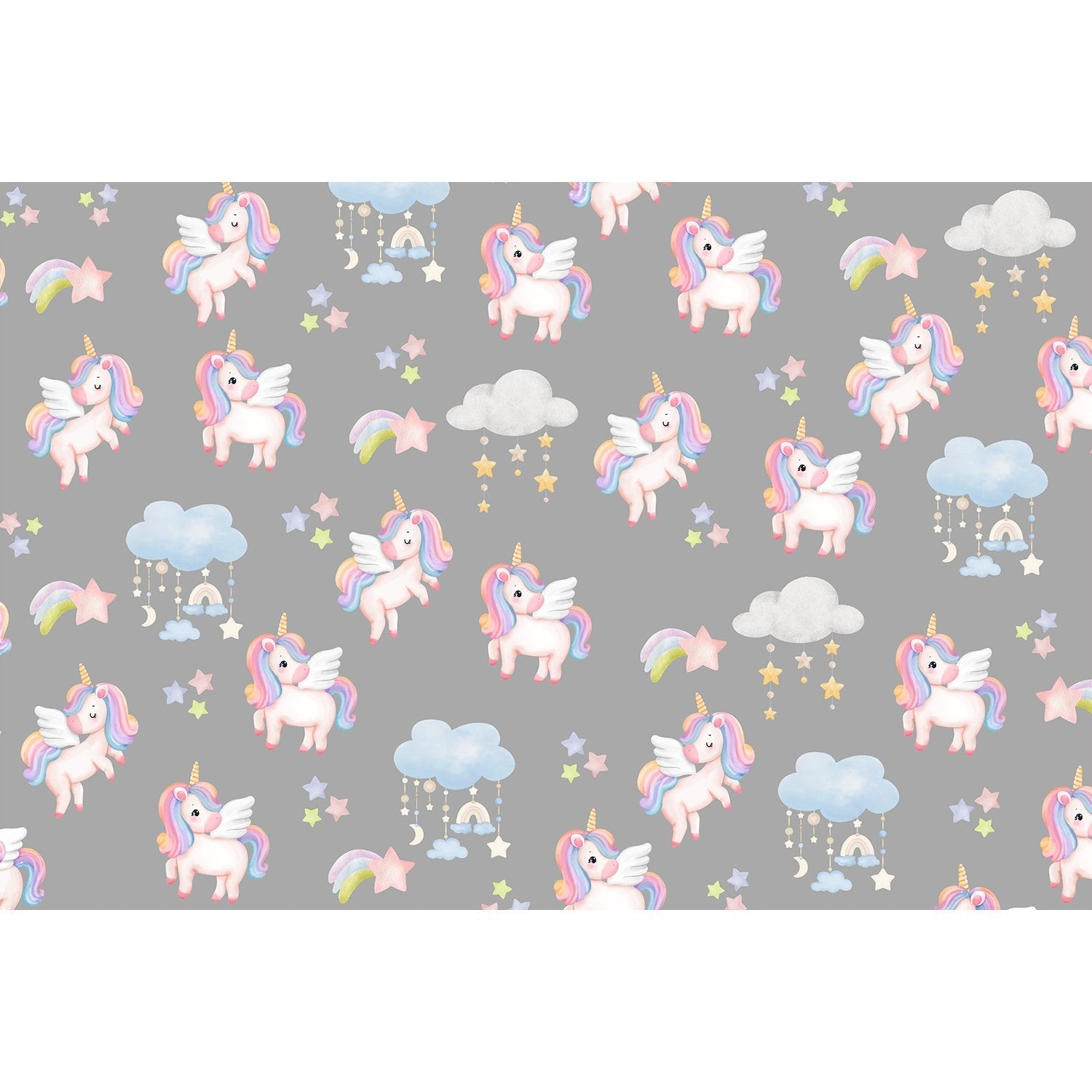 Pastel unicorns rainbows adorable lea - kids wallpaper mural-equal final