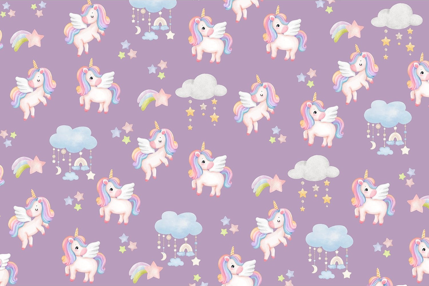 Pastel unicorns rainbows adorable kids lea - kids wallpaper mural-inequal final