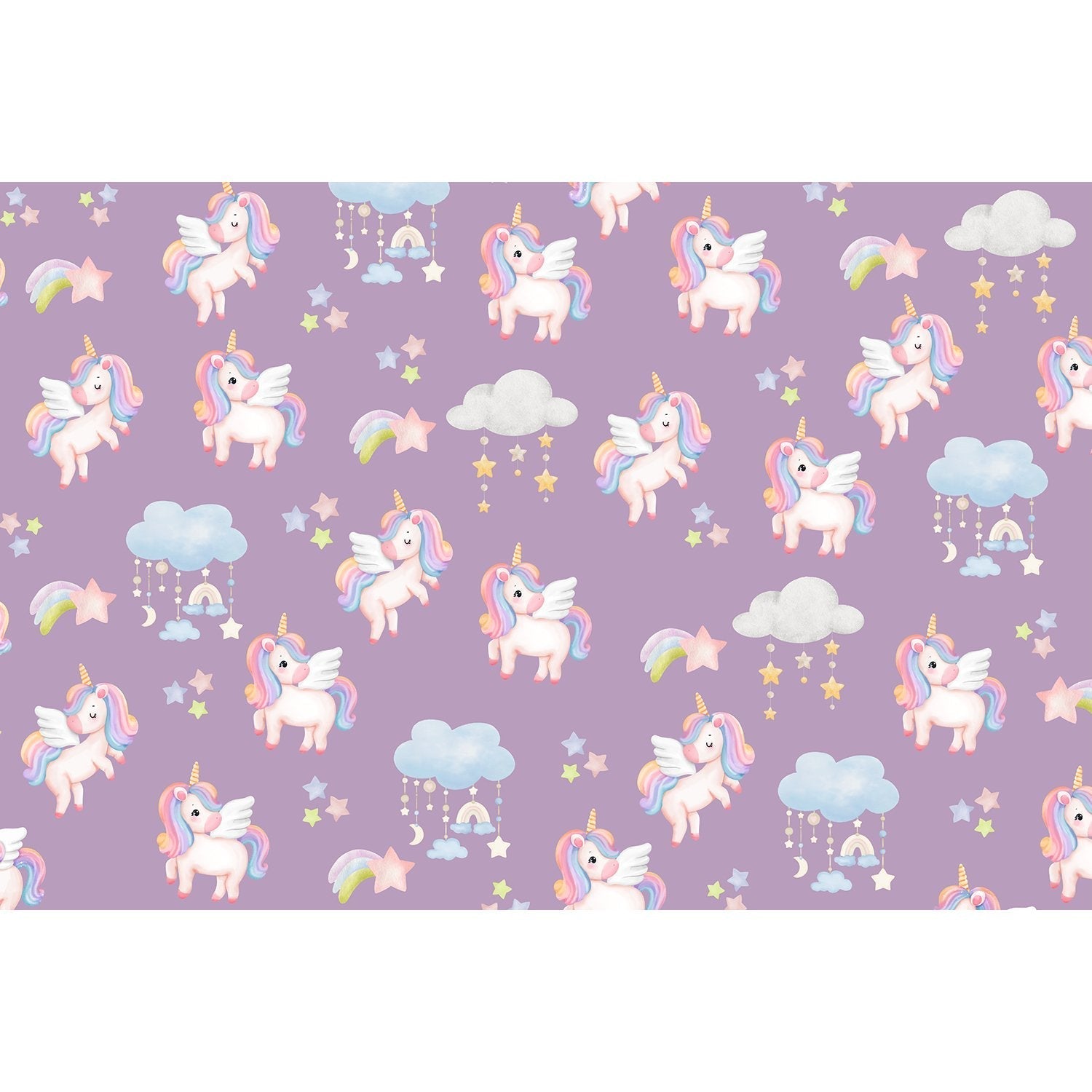 Pastel unicorns rainbows adorable lea - kids wallpaper mural-equal final
