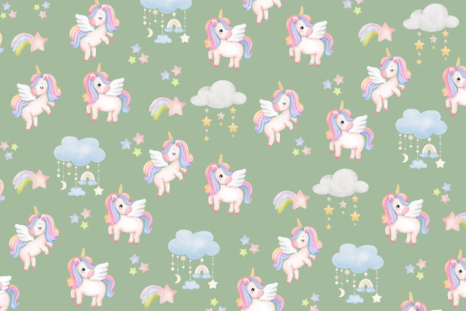 Pastel unicorns rainbows adorable kids lea - kids wallpaper mural-inequal final