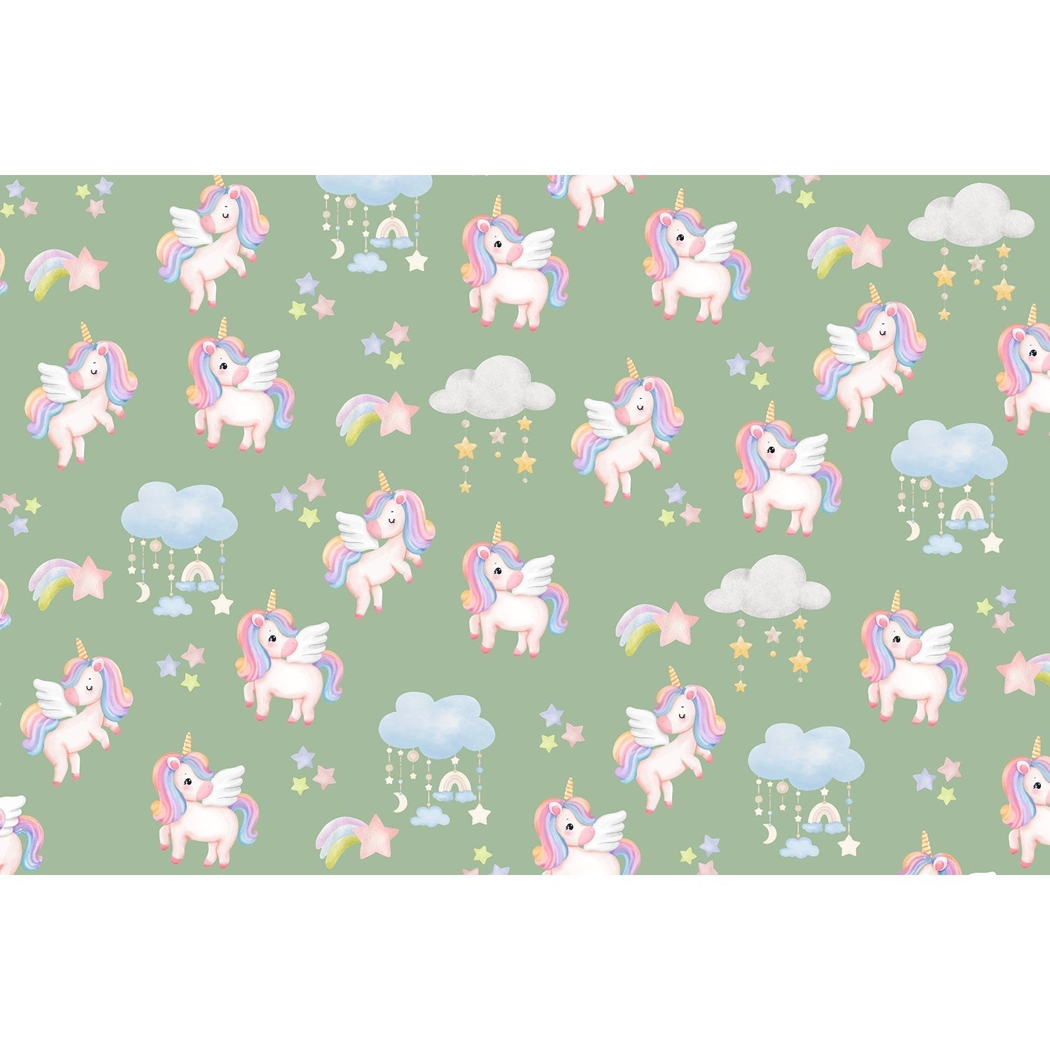 Pastel unicorns rainbows adorable lea - kids wallpaper mural-equal final