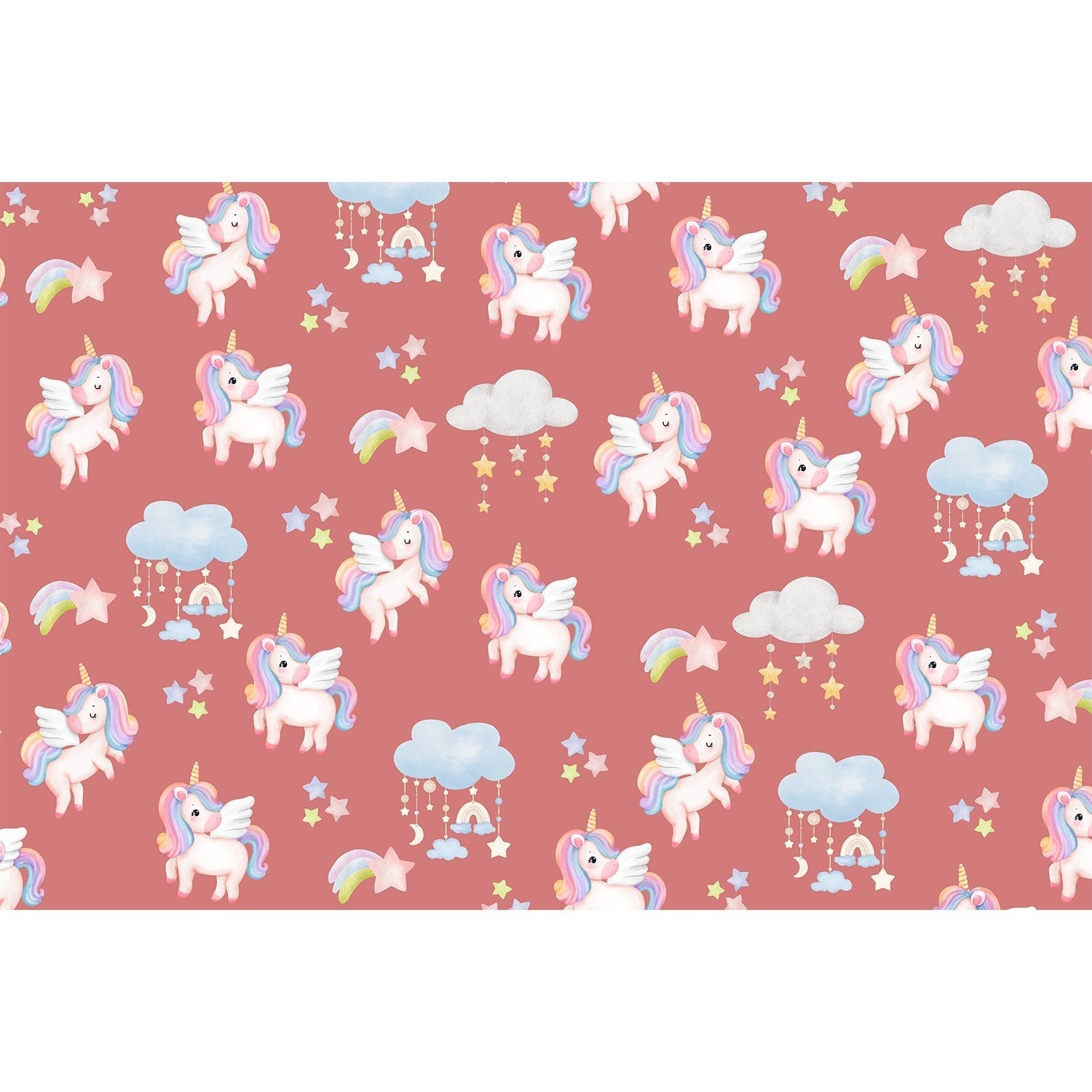 Pastel unicorns rainbows adorable lea - kids wallpaper mural-equal final