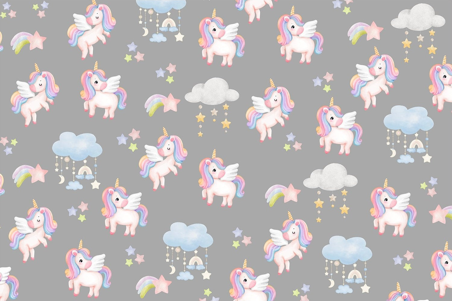 Pastel unicorns rainbows adorable kids lea - kids wallpaper mural-inequal final