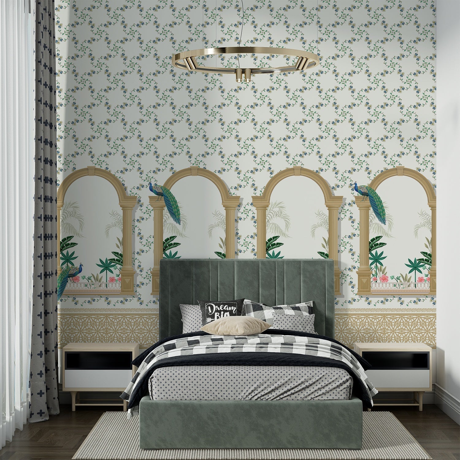 Vintage mint green arches with hummingbirds and floral vines create elegant tropical sanctuary - view 11 - final