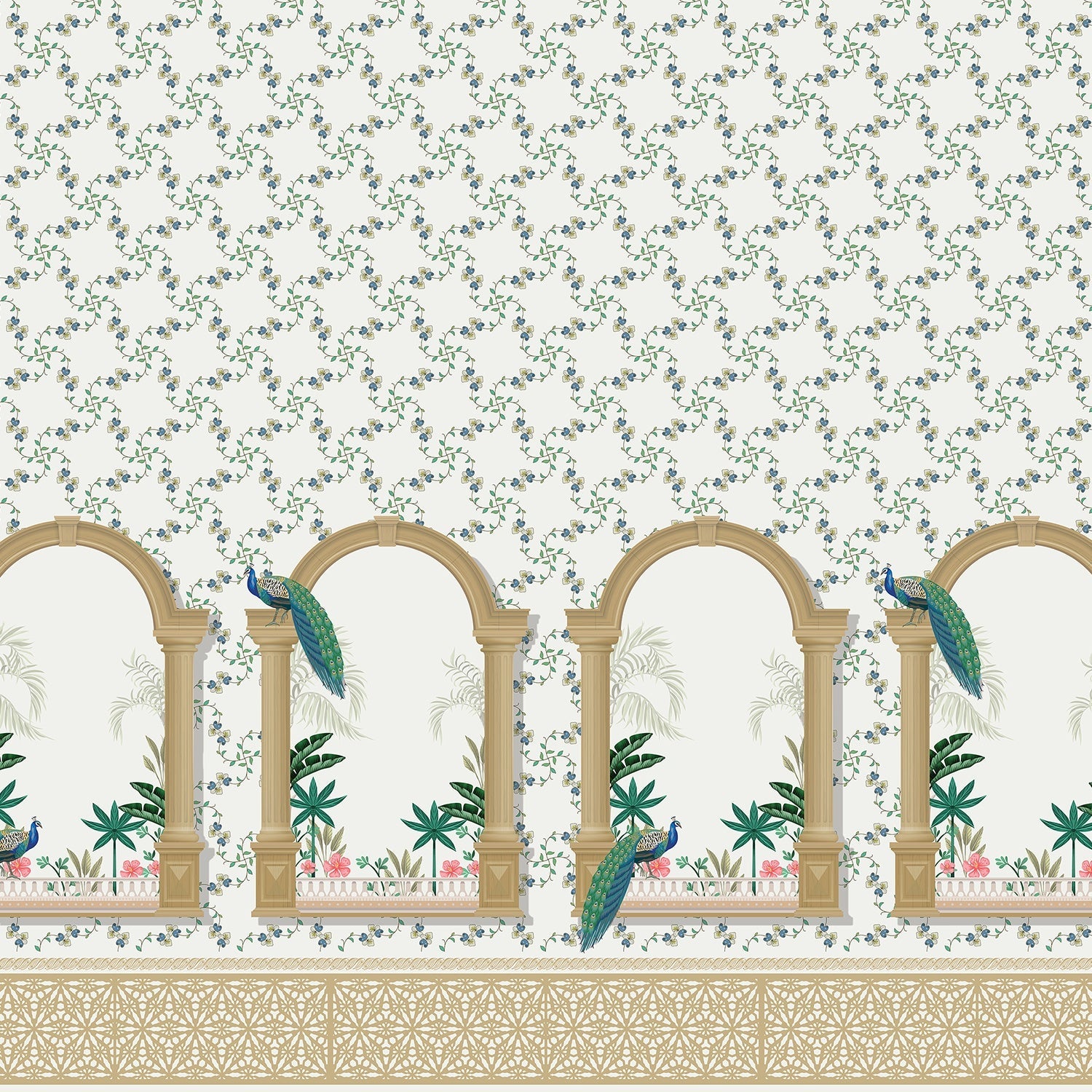 Vintage mint green arches with hummingbirds and floral vines create elegant tropical sanctuary - view 12 - final