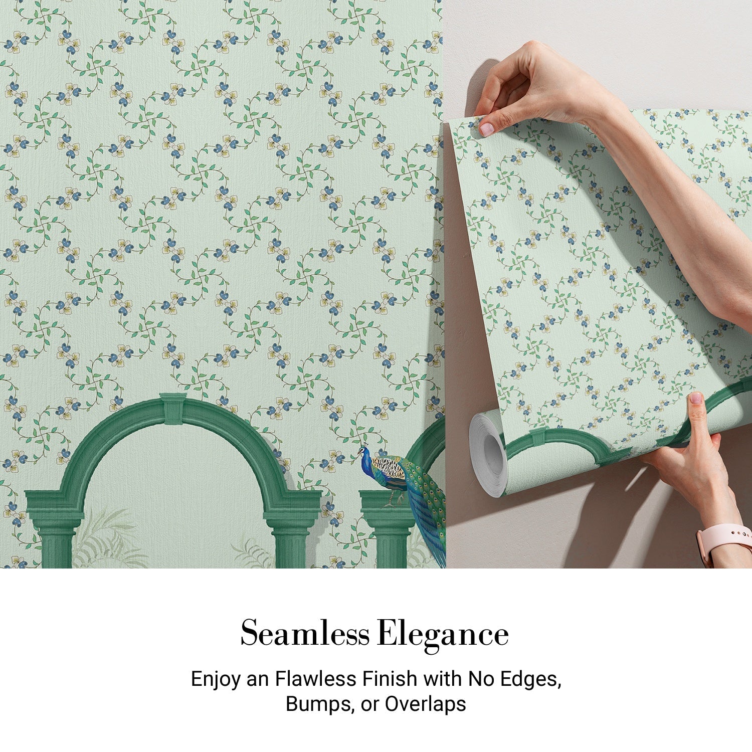 Vintage mint green arches with hummingbirds and floral vines create elegant tropical sanctuary - view 3 - final