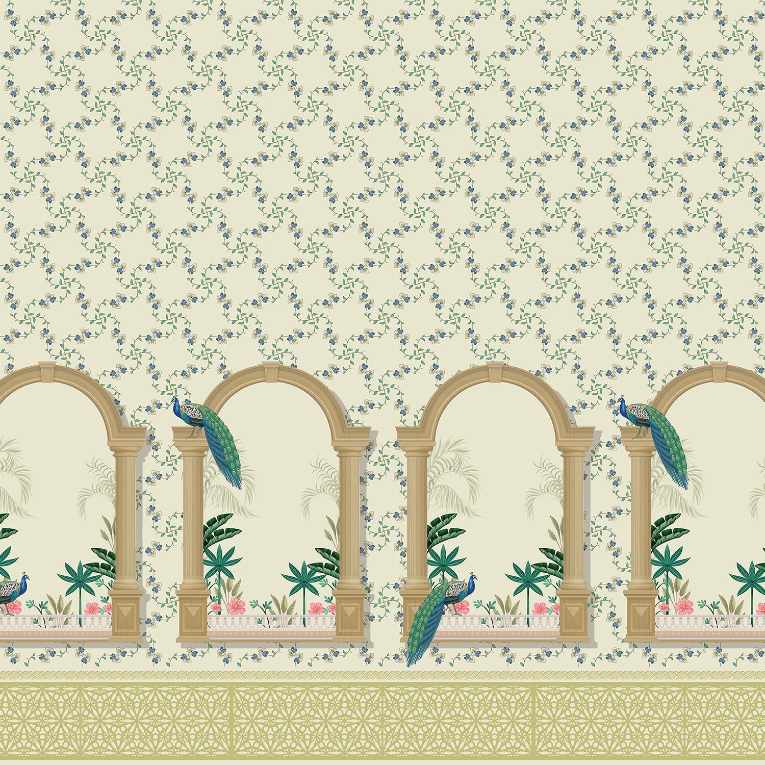 Vintage mint green arches with hummingbirds and floral vines create elegant tropical sanctuary - view 8 - final