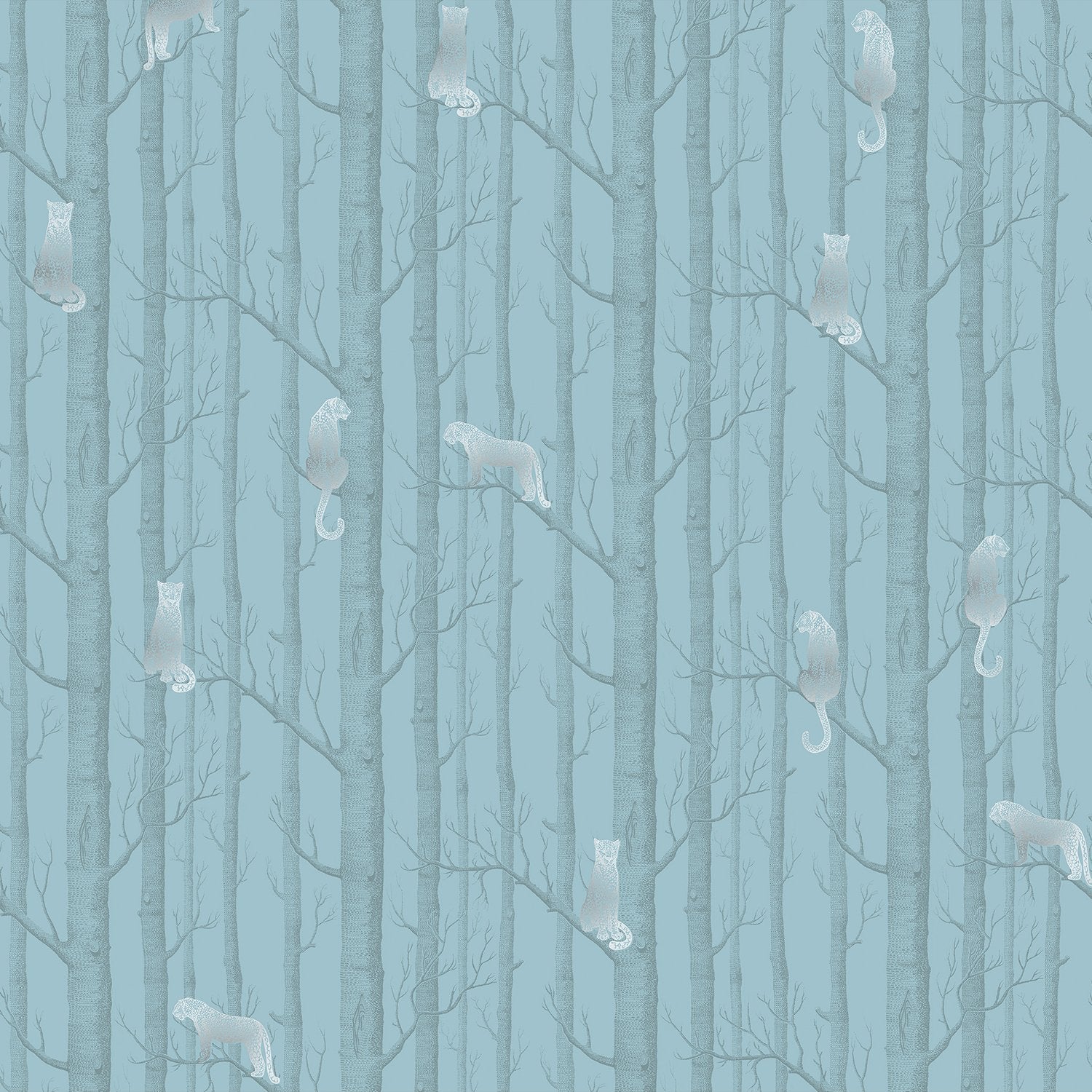 Serene woodland scene with silver birch trees on sage green background, modern Scandinavian style - view 2 - final