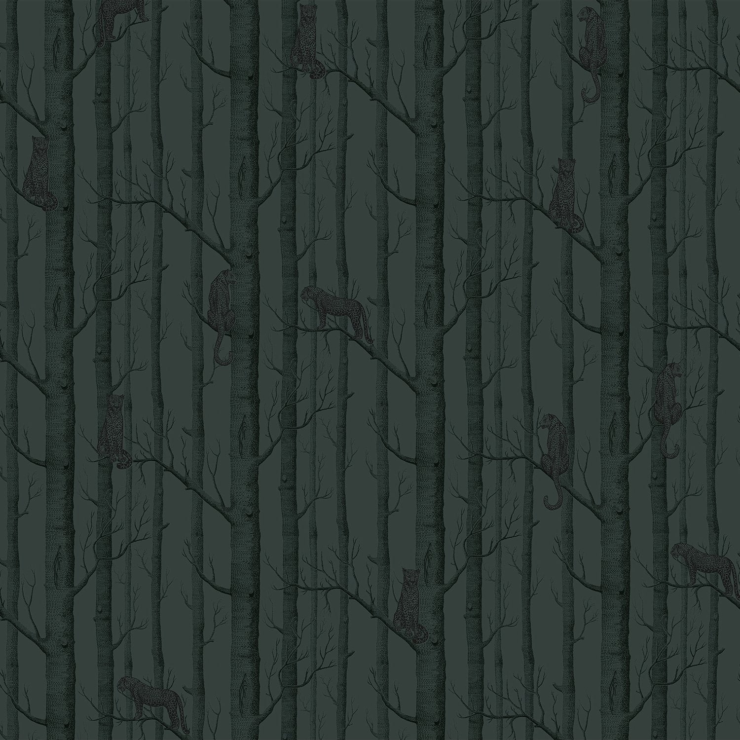 Serene woodland scene with silver birch trees on sage green background, modern Scandinavian style - view 22 - final