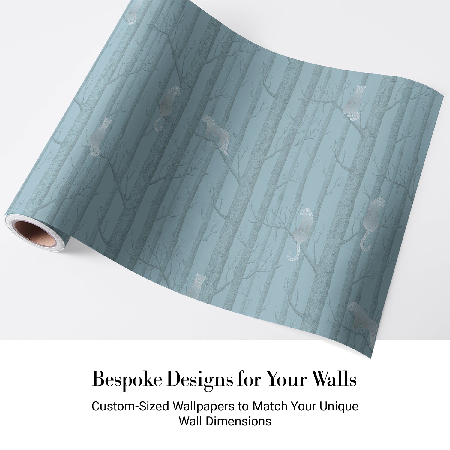 Serene woodland scene with silver birch trees on sage green background, modern Scandinavian style - view 4 - final