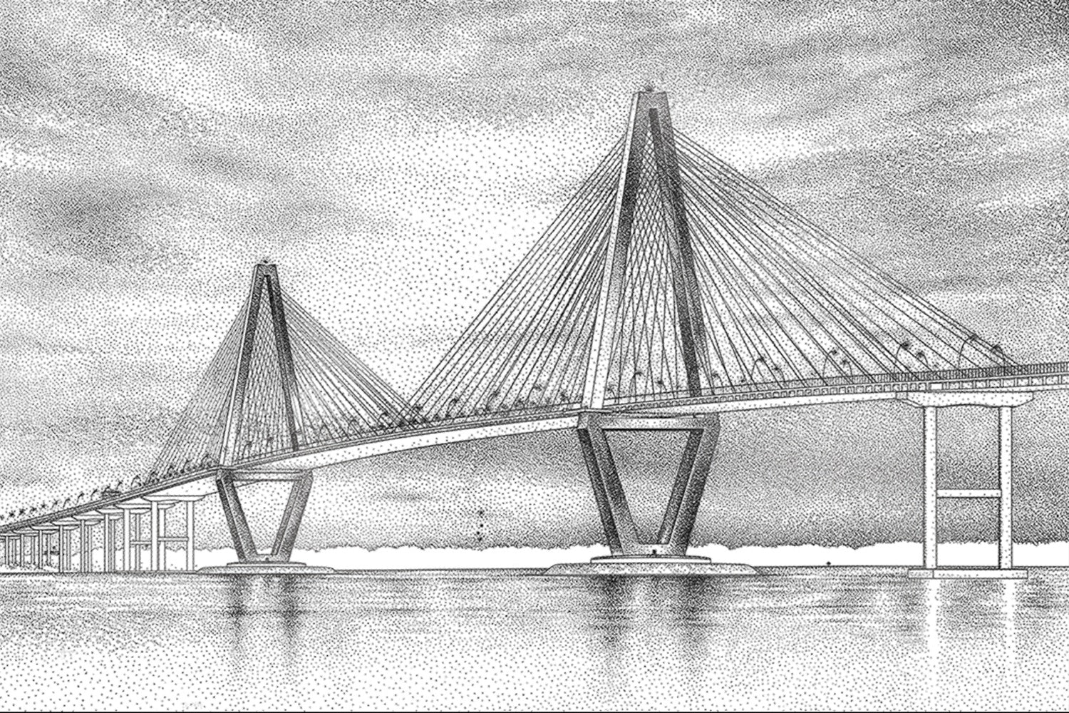 "Modern bridge architectural design in lea - art wallpaper mural-inequal final"