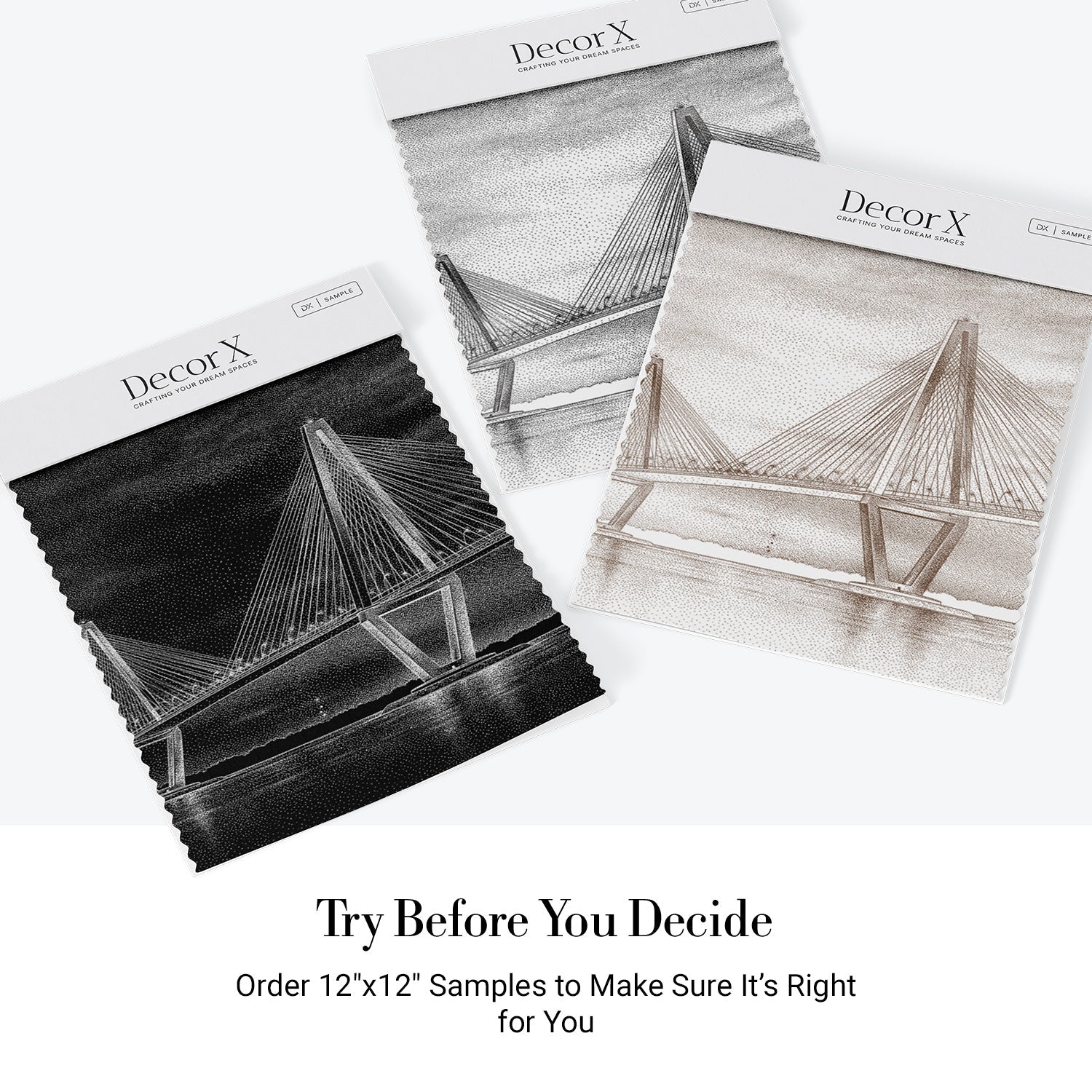 Dramatic black and white suspension bridge architectural mural with moody stormy sky backdrop - view 19 - final all-groups samples