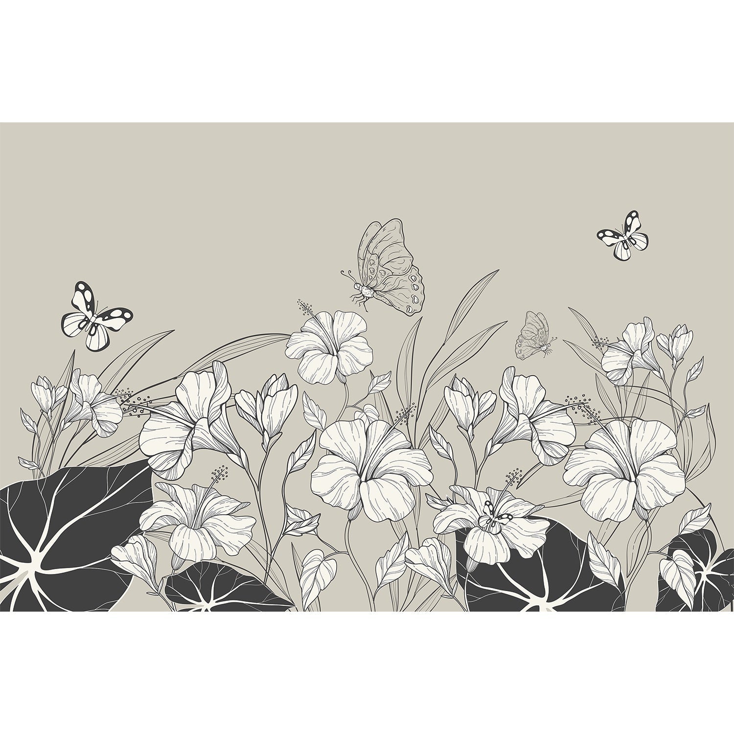 Butterfly and floral design in lea - "modern" wallpaper mural-equal final