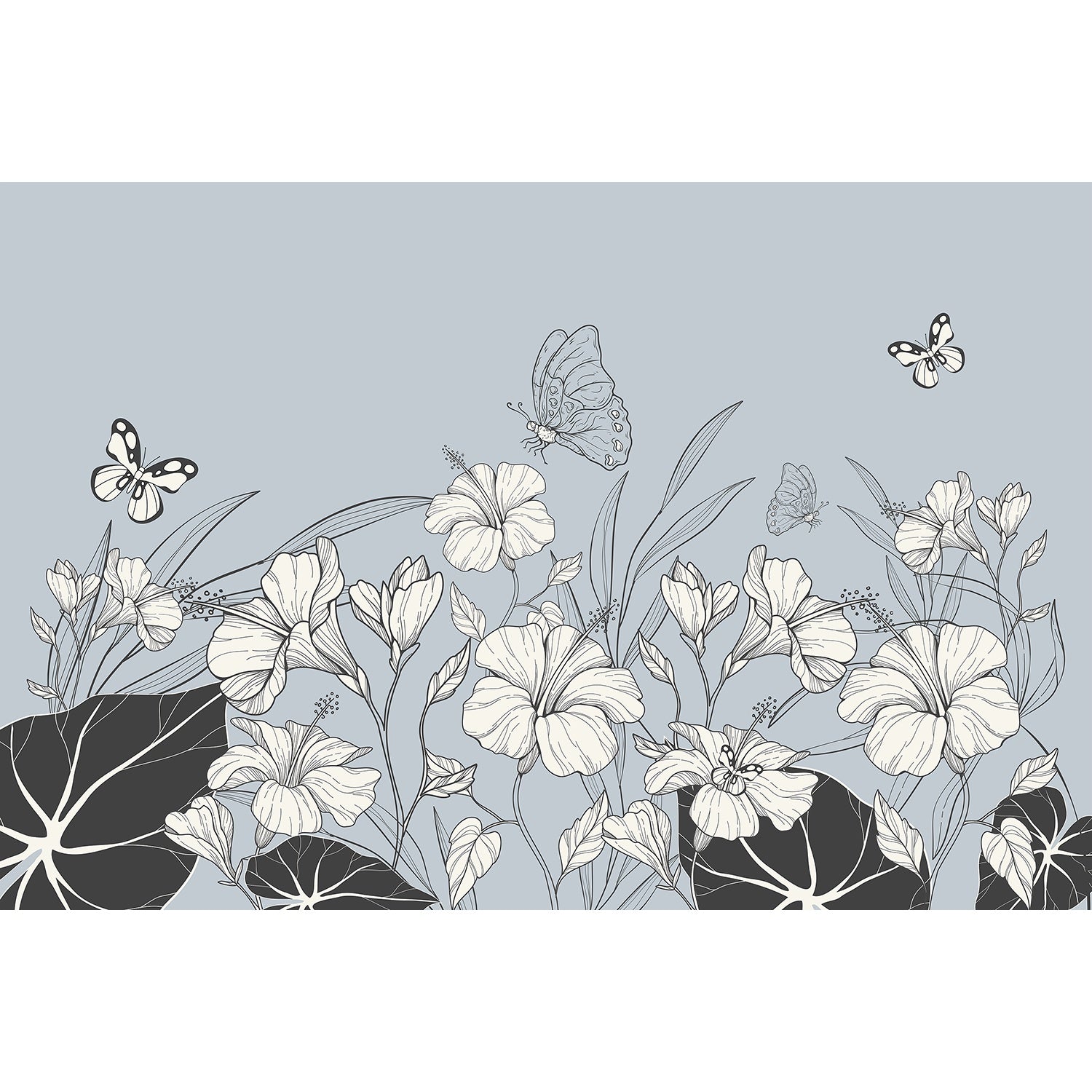 Butterfly and floral design in lea - "modern" wallpaper mural-equal final