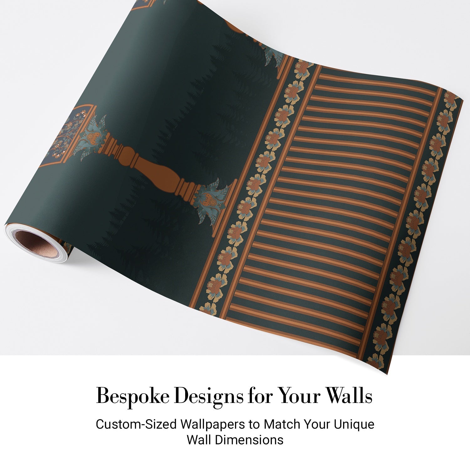 Ornate arched colonnade with forest silhouettes in emerald green and gold architectural details - view 4 - final