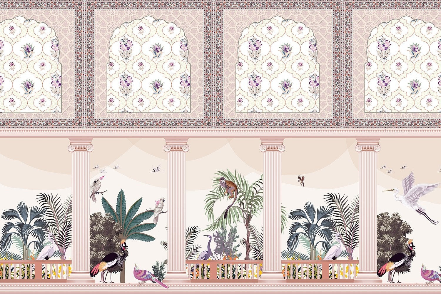 "Ornate lea mughal-inspired floral wallpaper mural-inequal final"