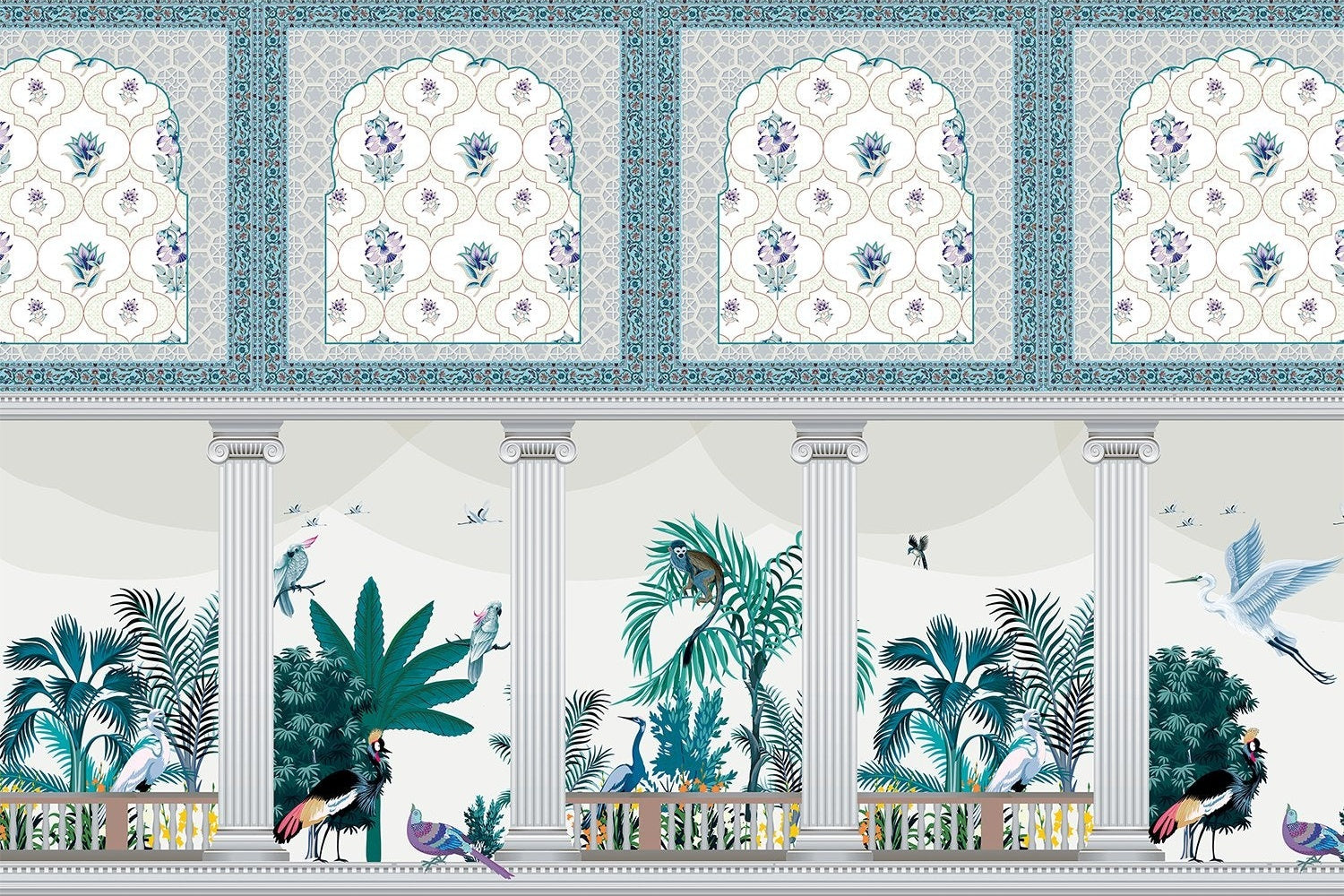 "Ornate lea mughal-inspired floral wallpaper mural-inequal final"