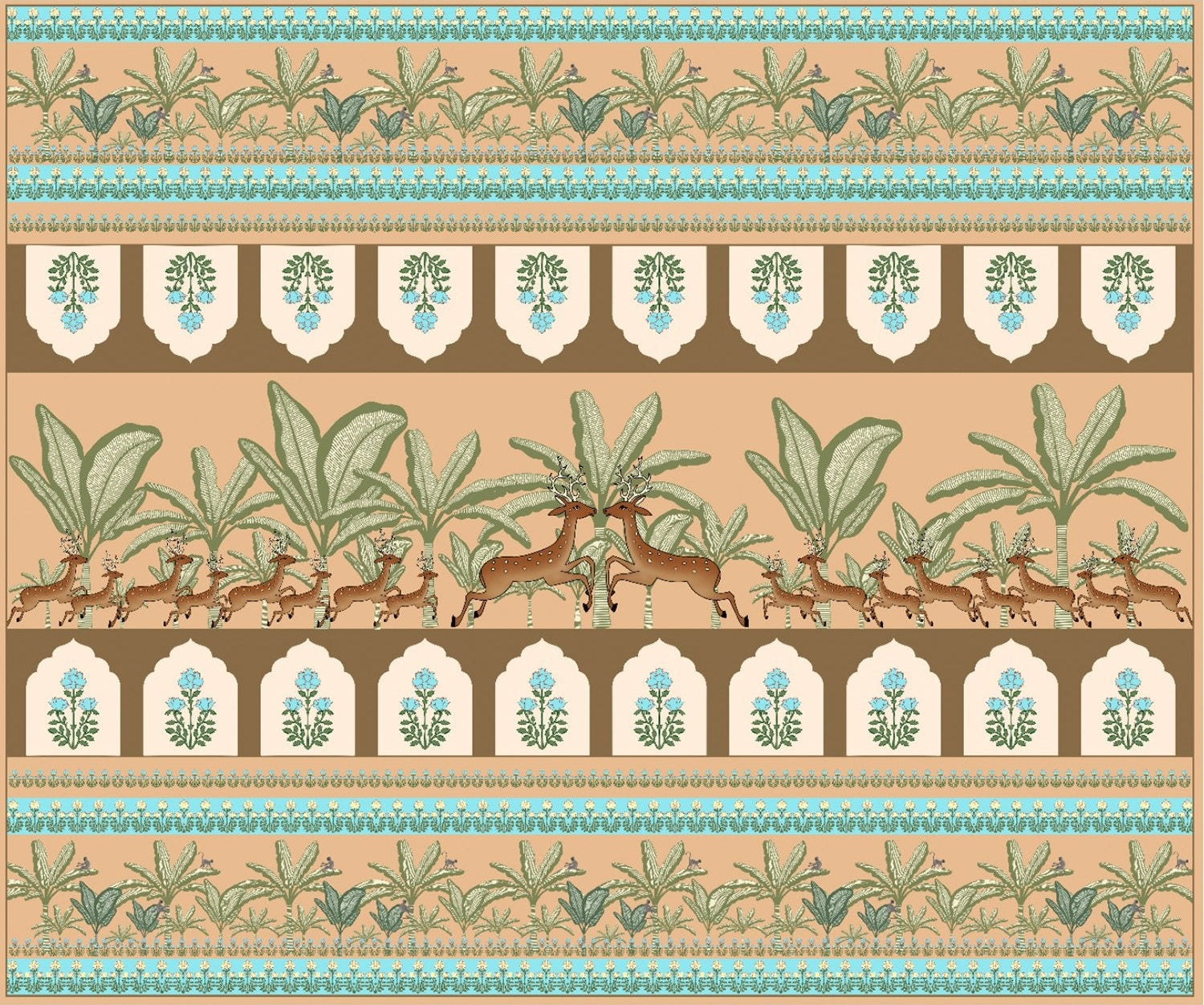 "Graceful meadow with dancing deer in lea - flora wallpaper mural-inequal final"