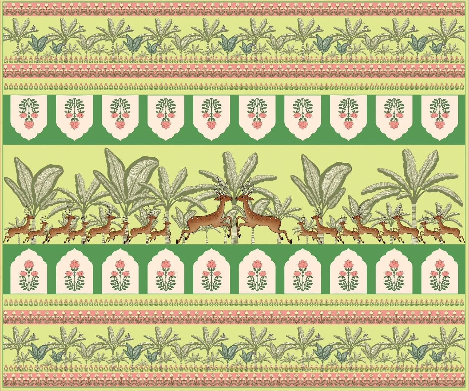 "Graceful meadow with dancing deer in lea - flora wallpaper mural-inequal final"