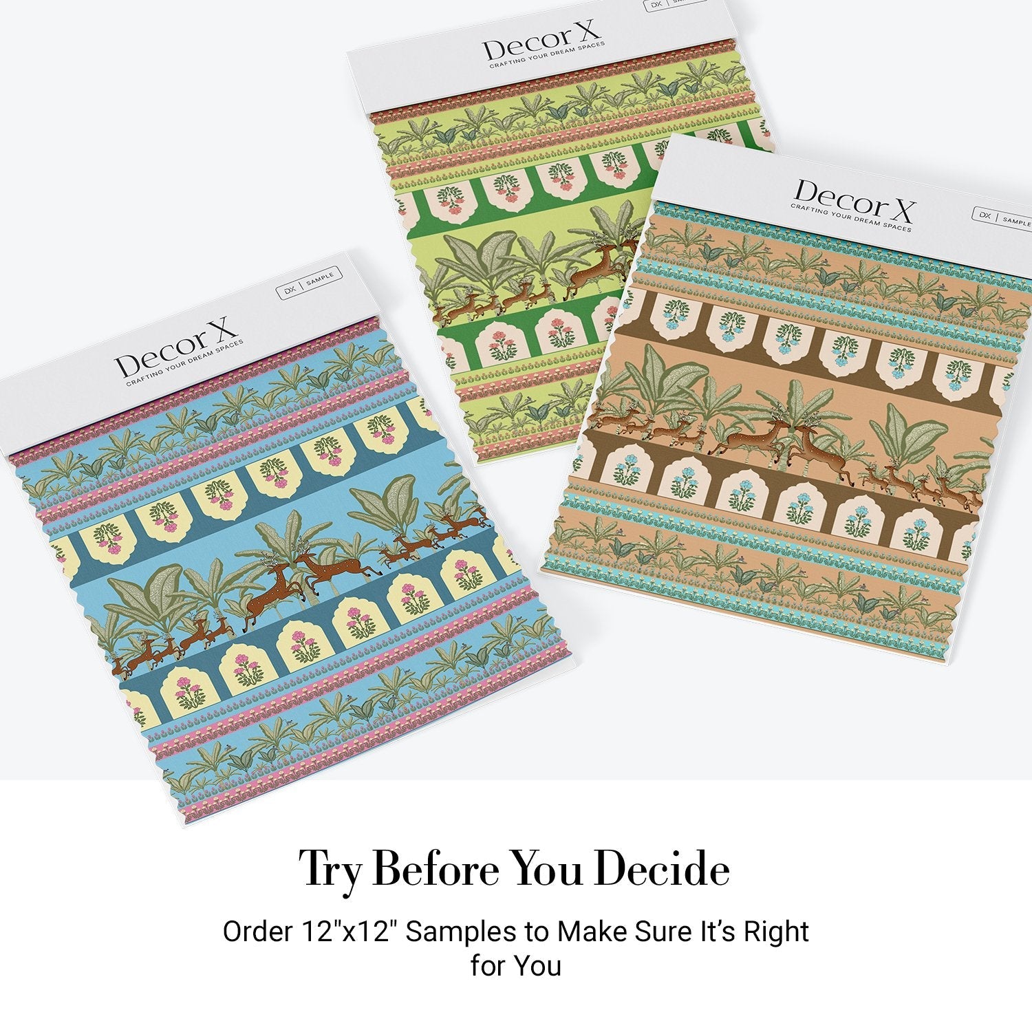 Traditional Indian border design with prancing deer, palm trees and floral medallion motifs - view 15 - final all-groups samples