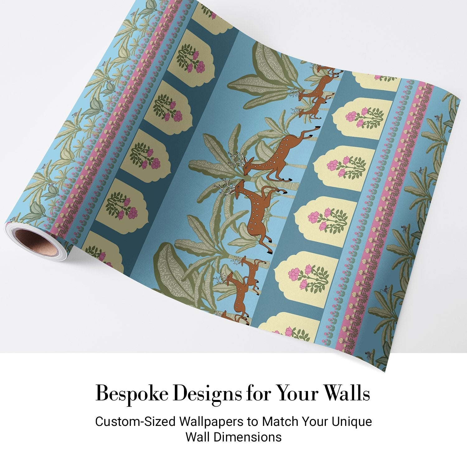 Traditional Indian border design with prancing deer, palm trees and floral medallion motifs - view 4 - final