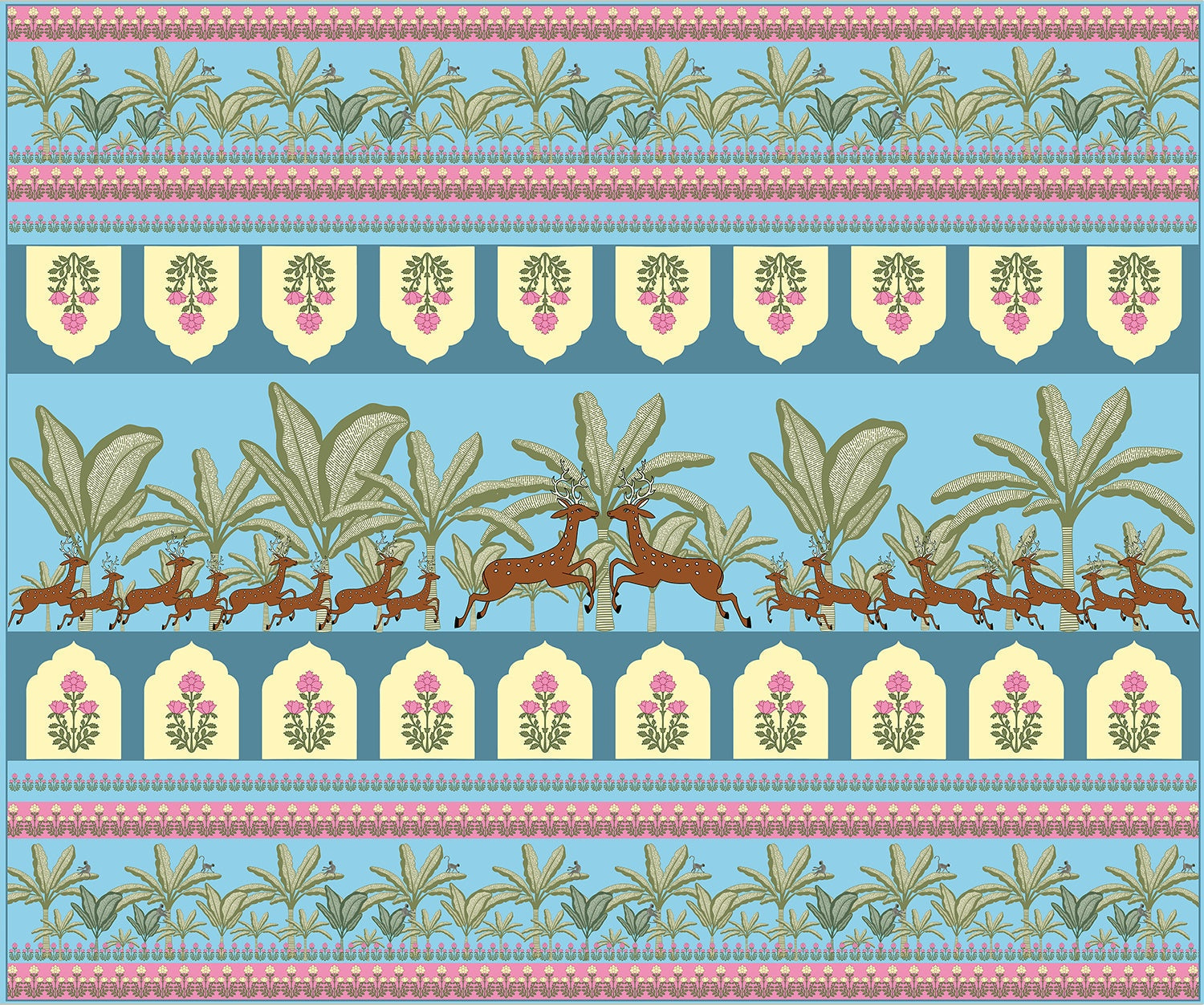 "Graceful meadow with dancing deer in lea - flora wallpaper mural-inequal final"