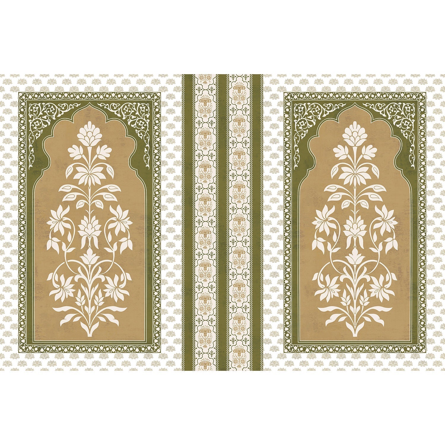"Floral archway design in lea - mughal wallpaper mural-equal final"