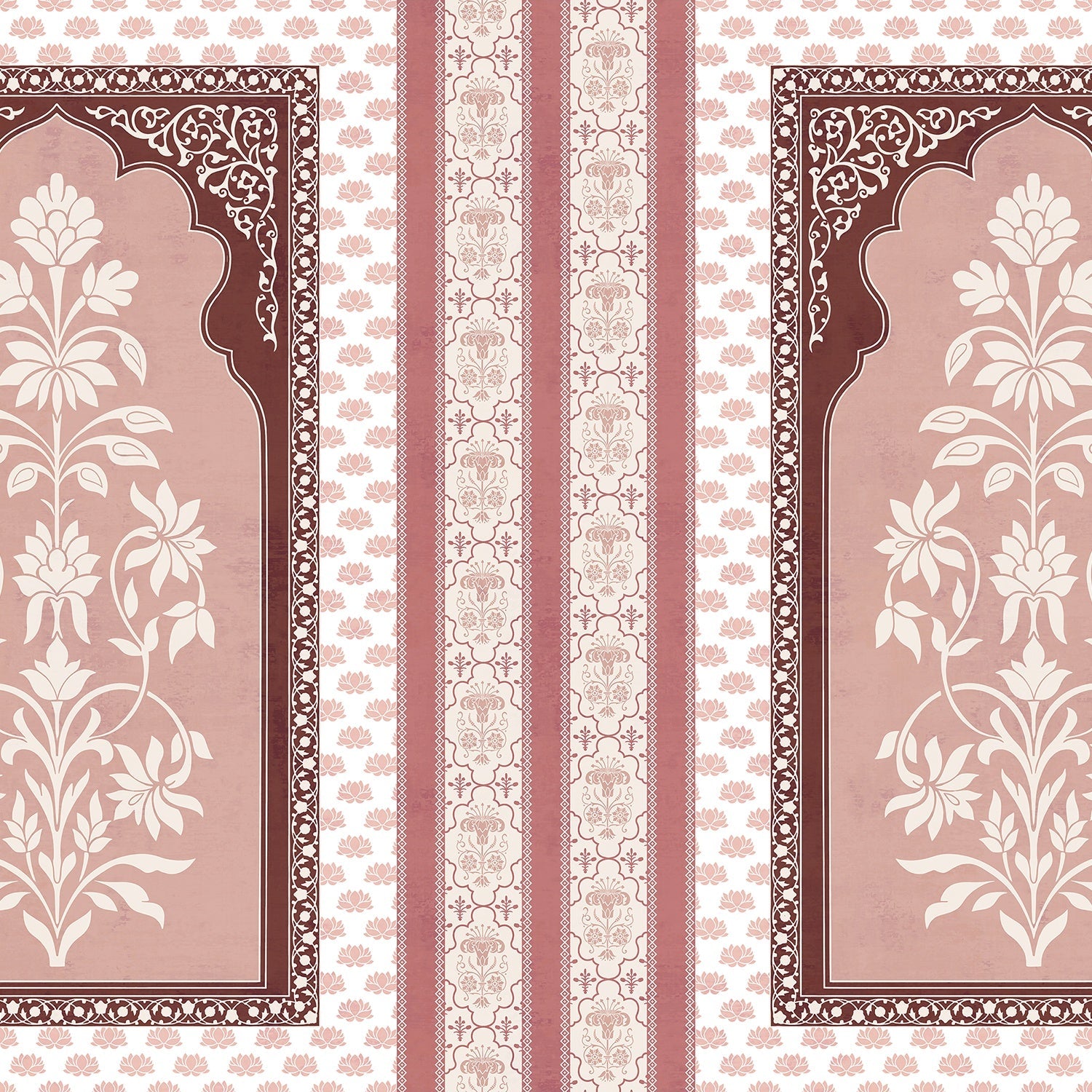 Traditional Mughal inspired panels with white floral motifs on teal background with decorative borders - view 12 - final
