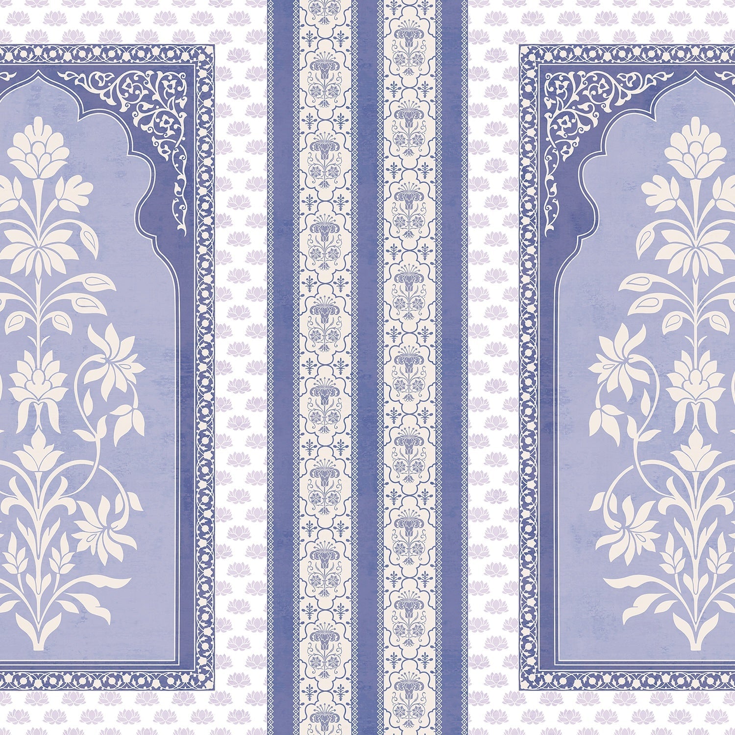 Traditional Mughal inspired panels with white floral motifs on teal background with decorative borders - view 16 - final