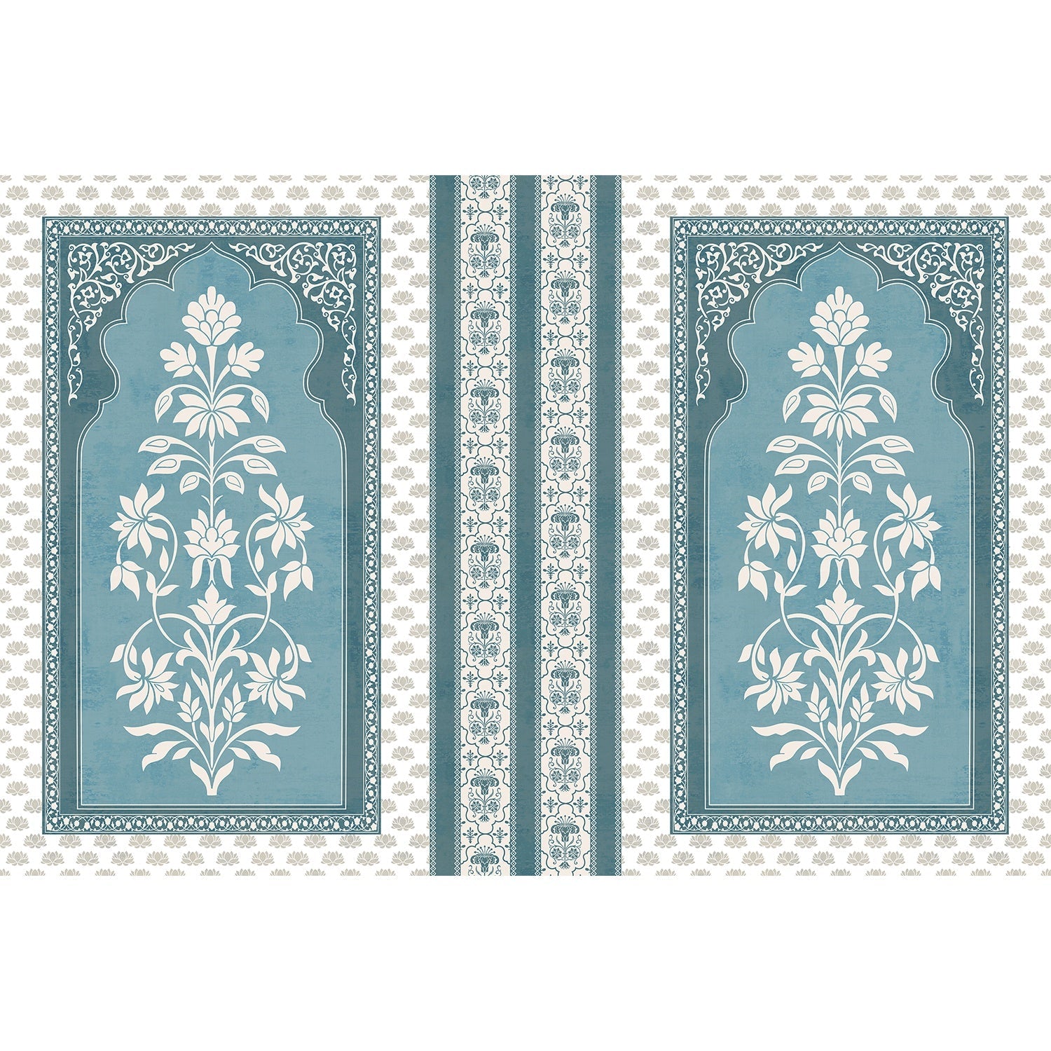 "Floral archway design in lea - mughal wallpaper mural-equal final"