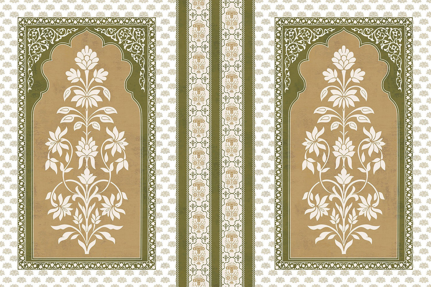 "Floral archway design in lea - mughal wallpaper mural-inequal final"
