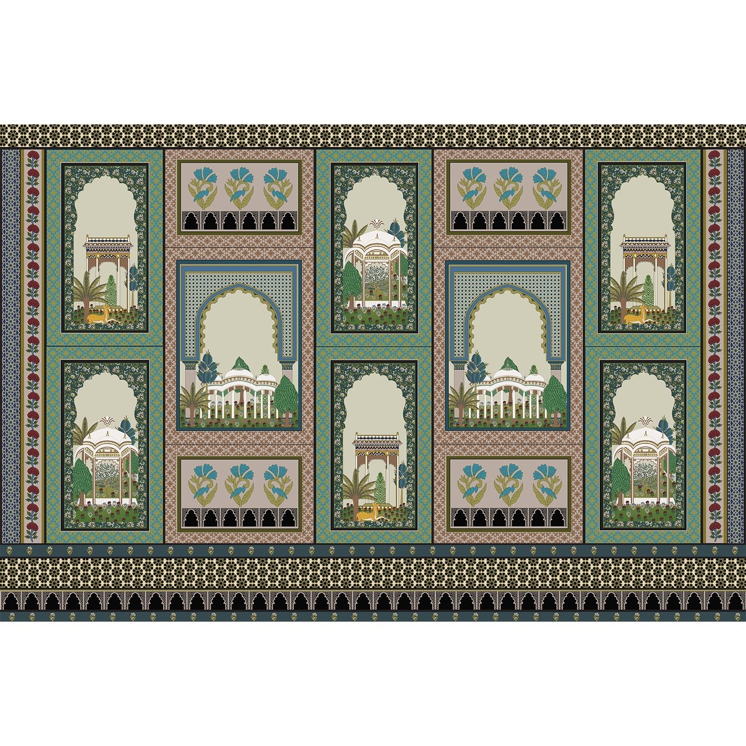 Mughal pavilion architecture in lea - "royal" wallpaper mural-equal final