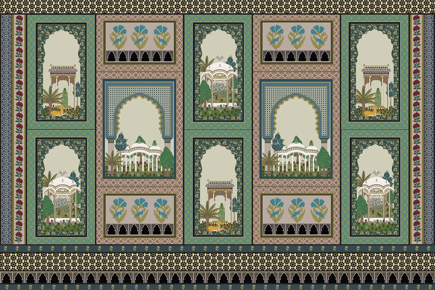 "Mughal pavilion architecture in lea - "royal" wallpaper mural-inequal final"