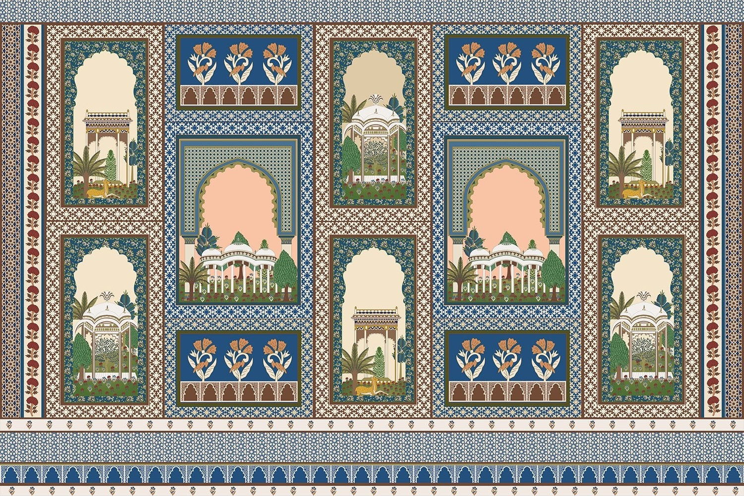 "Mughal pavilion architecture in lea - "royal" wallpaper mural-inequal final"