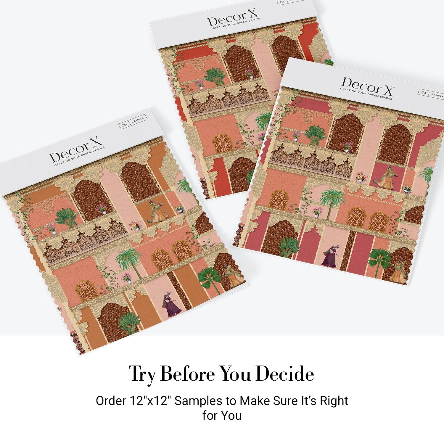 Ornate Indian palace interior with coral walls, decorative arches and traditional Mughal architectural details - view 15 - final all-groups samples